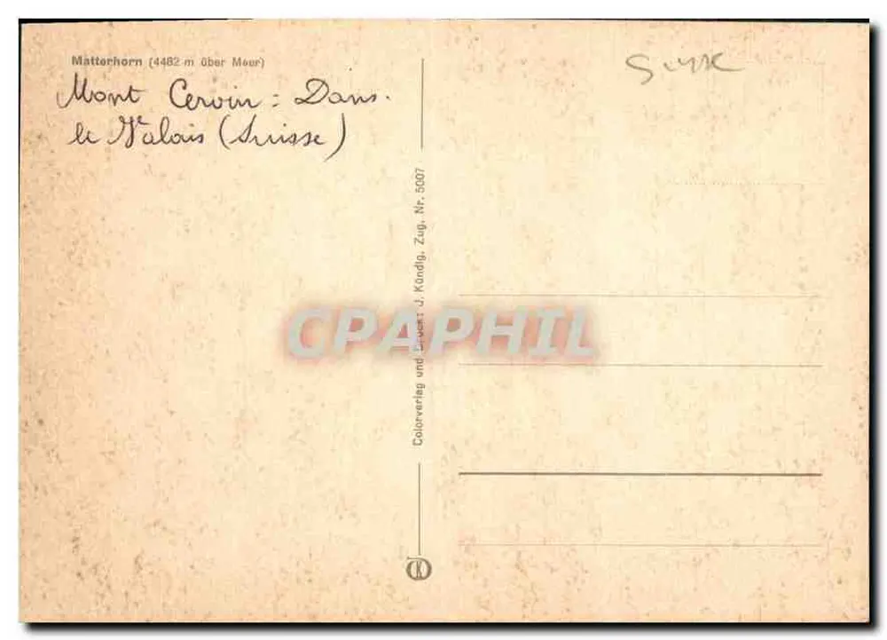 Monte Cervino (Matterhorn) — Suíça — Colorverlag und Linzet, Zug, Nr. 5007 - Verso