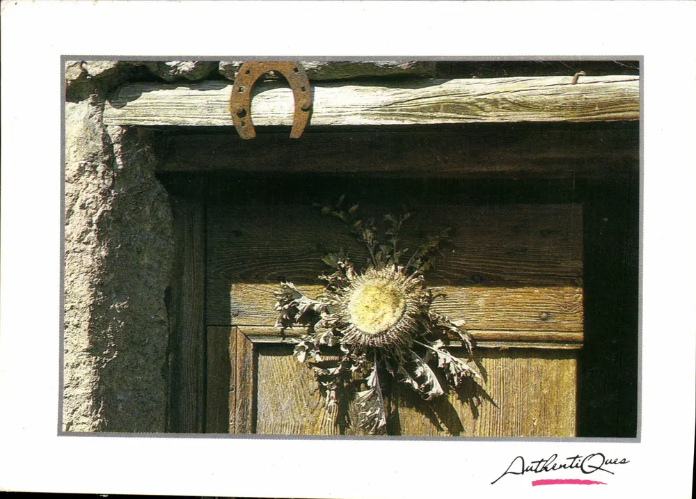 Porta de madeira rústica com estrela de silybum e ferradura — AuthentiQues - Frente