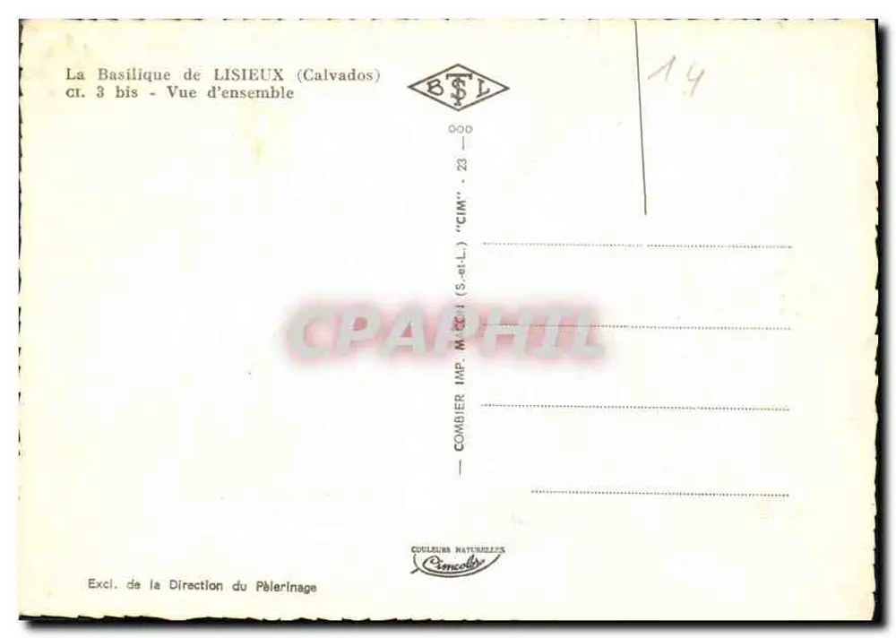 Basílica de Lisieux — Vista geral — Combier Imp. (Calvados) n° 3 bis - Verso