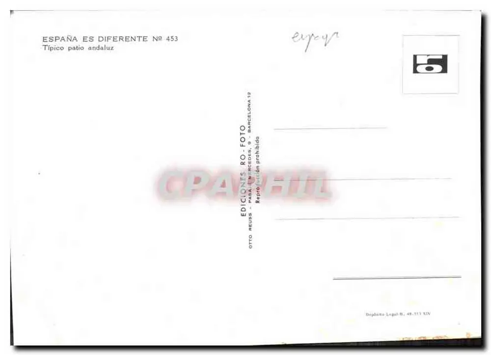 Pátio andaluz — típico — Éditions Ro-Foto, n° 453 - Verso