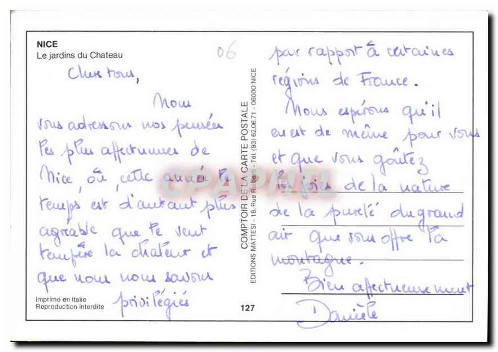 Jardins do Castelo — Nice — Edições da Carta Postal - Verso