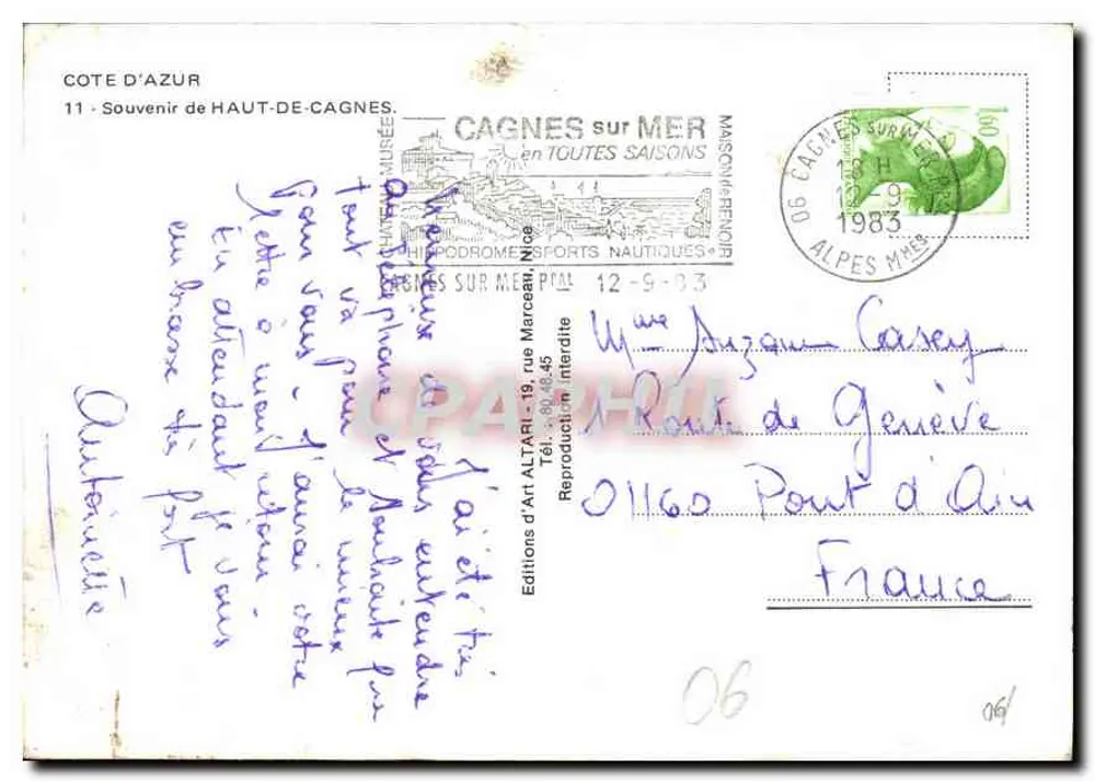 Haut de Cagnes — Lembrança de HAUT de CAGNES — Edições de Arte ALTARI - Verso