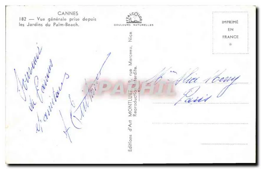 Cannes — Allgemeiner Blick aus den Gärten von Palm-Beach — Éditions d'Art Montluc, Nice - Rückseite