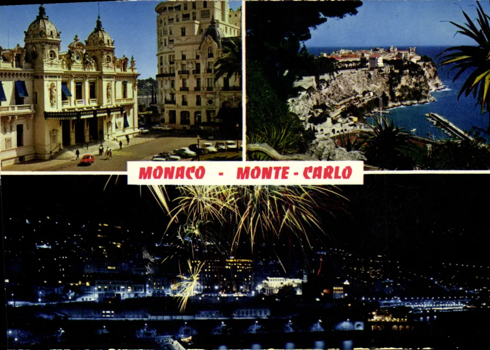 Monako - Monte-Carlo — widok panoramiczny z kasynem, wybrzeżem i ogniskami artystycznymi — Presses-Diffusion S.A. n° 99.138.158 - Awers