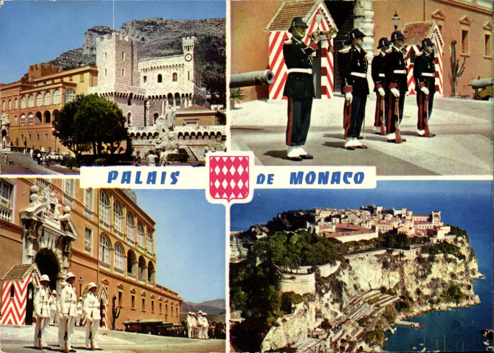 Palácio de Mônaco — vista panorâmica e guardas — editor Presso-Diffusion S.A. - Frente