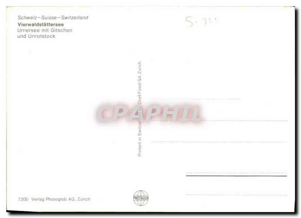 Urnese mit den Gitschen und Urirotstock — Schweiz — Verlag Verlag Photoglob AG Zürich - Rückseite