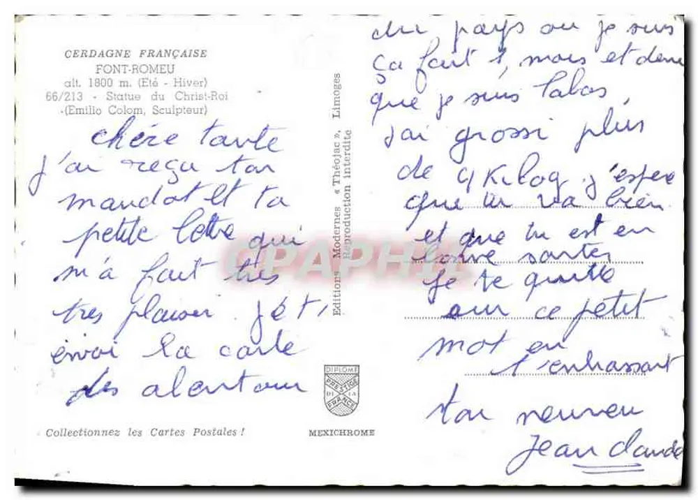 Statue des Christus-Königs — Font-Romeu, französisch Cerdagne — Verlag IRIS, Nr. 66/213 - Rückseite