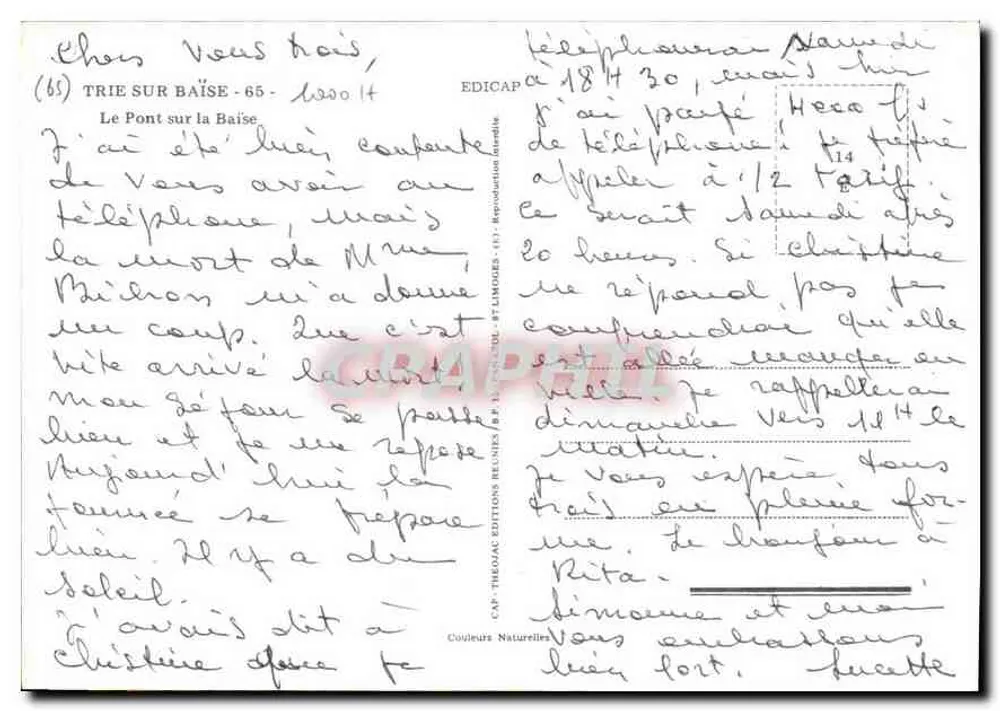 Ponte sobre a Baise — Trie-sur-Baïse (65) — Éditions Théocap - Verso