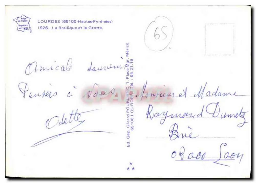 Lourdes-Höhle — Basilika und bergiges Landschaft — Ed. Gérard POULBLANC - Rückseite