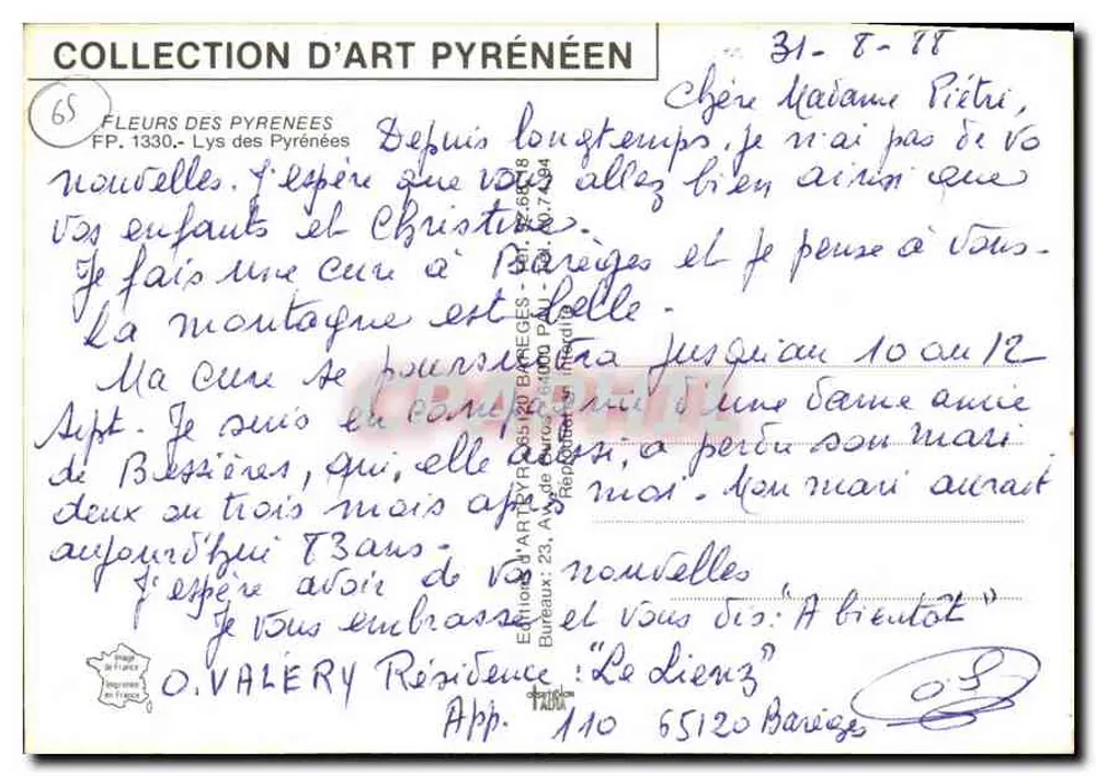 Lys des Pyrénées — Fleurs des Pyrénées — Éditions d'Art Pyrénéen - Rewers
