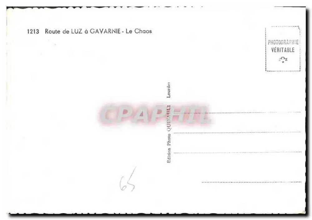 Estrada de Luz a Gavarnie — O Caos — Édition Photo Quixphil, Lourdes, n°1213 - Verso