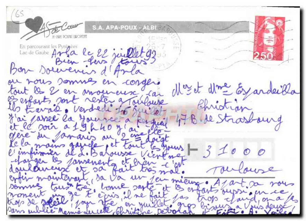 Lago de Gaube — Pirineus — S.A. APA-POUX - ALBI - Verso