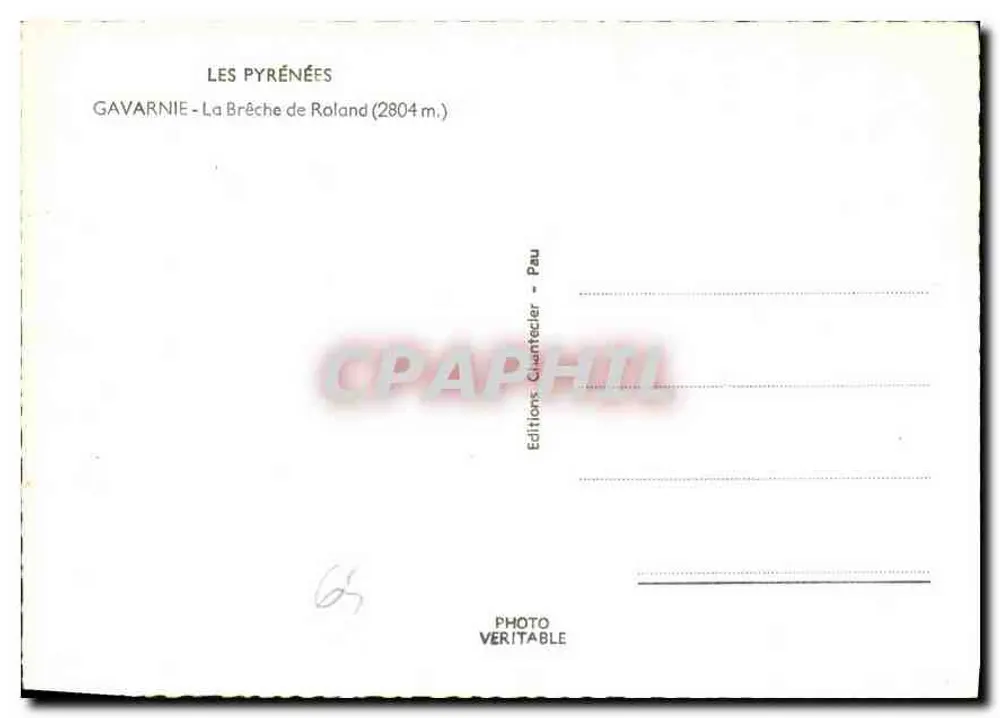 Gavarnie — A Brecha de Roland (2804 m.) — Edições Chanteder - Pau - Verso