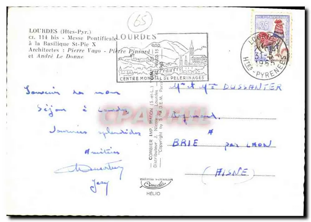 Pontifiziale Messe in der Basilika Saint-Pierre — Lourdes — Verlag Cim - Rückseite