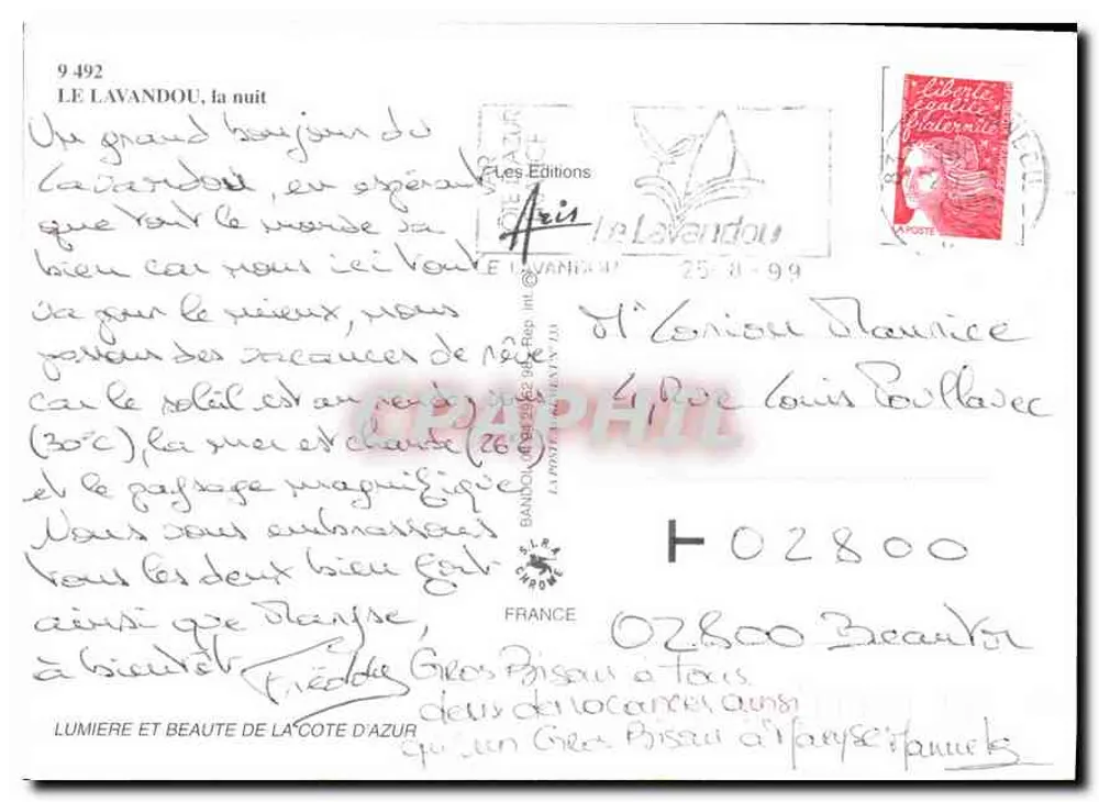 Le Lavandou — noite — Les Éditions Le Lavandou, n° 9492 - Verso