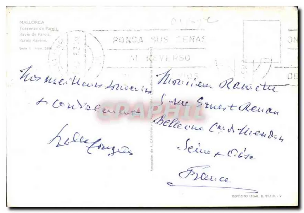 पेरेइस के गुफा — मालोर्का — प्रकाशक ए. कैमरिल्लास, श्रृंखला II संख्या 3580 - पीछे