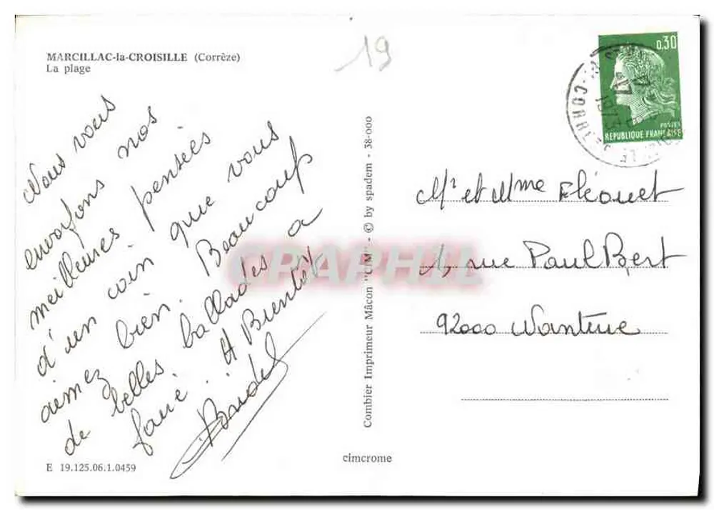 A praia em Marcillac-la-Croisille — Corrèze — editor Combier Imprimeur Mâcon - Verso