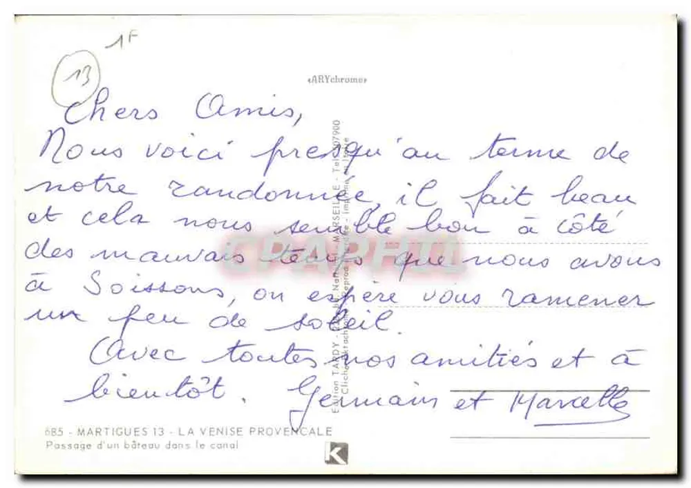 Martigues — Passagem de um barco no canal — Edição ARYchromes, n°685 - Verso