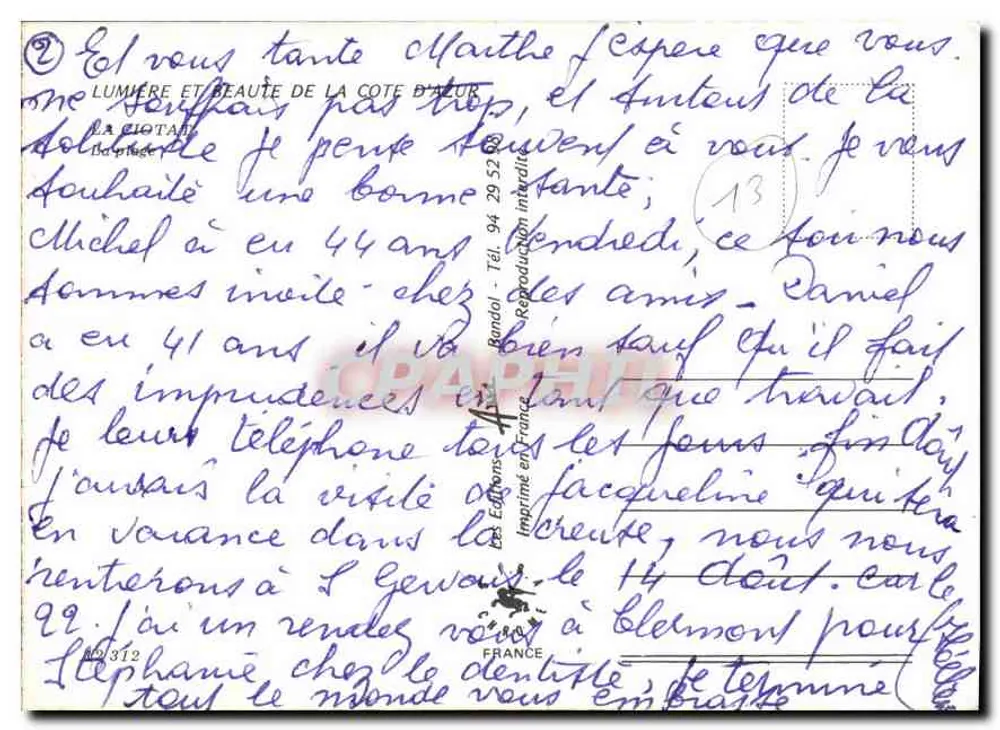 Beschäftigte Strandpromenade an der Côte d'Azur — Verlag: La Ciotat — Nr. 312 - Rückseite