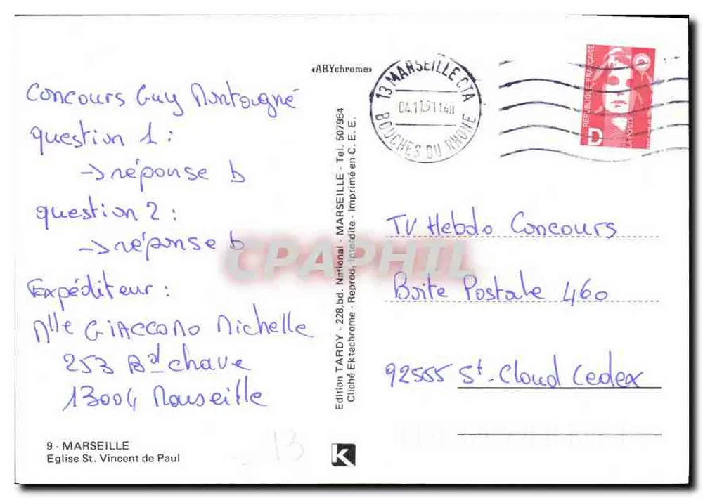 Marseille — Igreja de São Vicente de Paulo e praça central — Edição Tardy - Verso