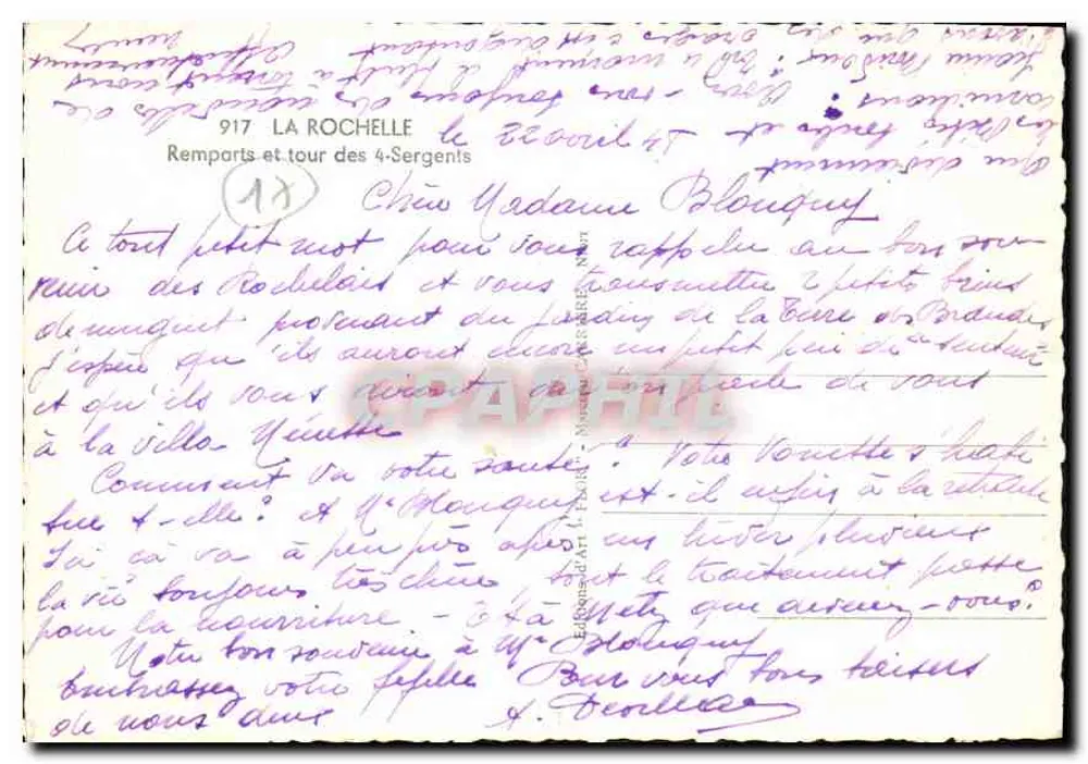 La Rochelle — Mauern und Turm der 4-Sergents — Verlag G. Flors, Nr. 917 - Rückseite