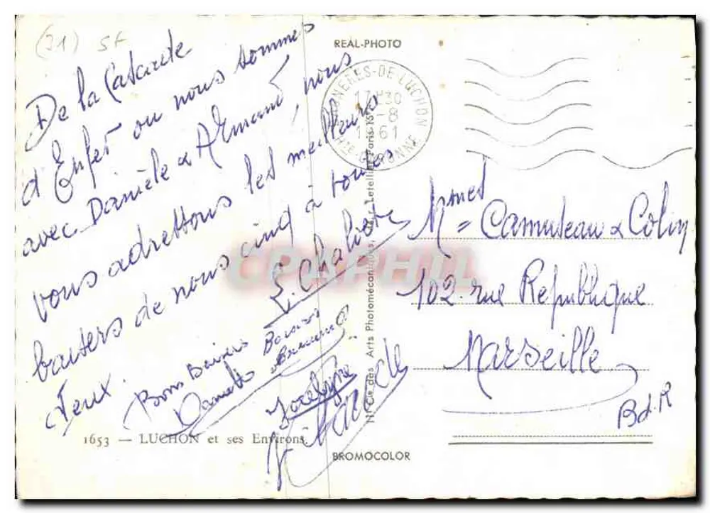 Luchon e seus arredores — Carta postal turística — Editor: N.T. Ca des Arts Photomécaniques - Verso