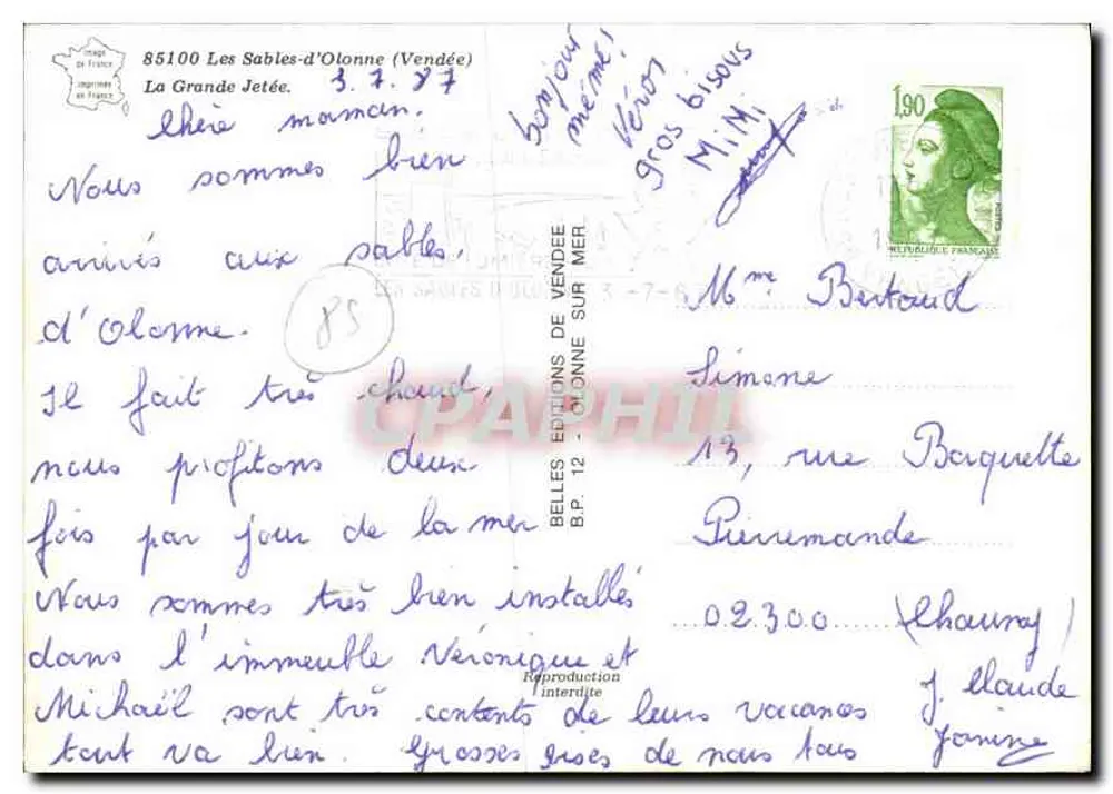 लेस सेबल्स-ड'ओलोन्ने — ला ग्रां जेटी — वेंडे के संस्करण - पीछे