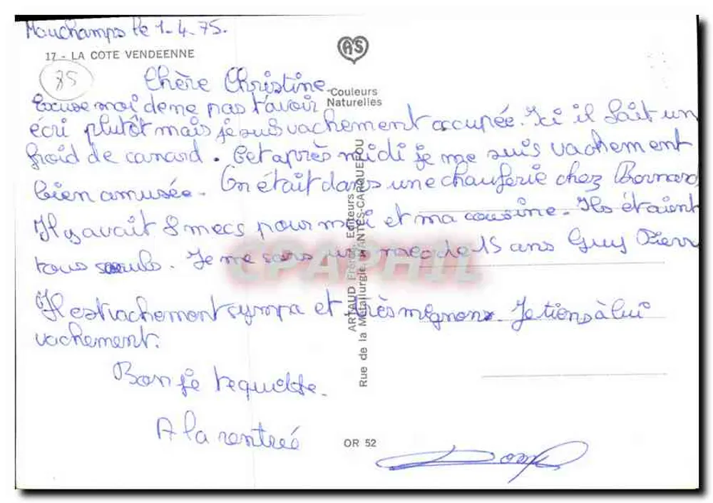 A Costa da Vendée — cartão postal turístico — editor Artaud Frères, n°17 - Verso