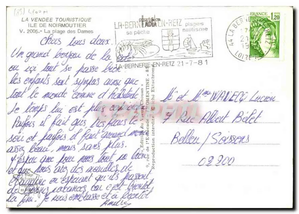 Ilha de Noirmoutier — Praia das Damas — Edição La Vendée Touristique - Verso