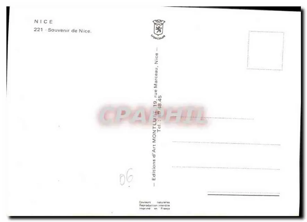 Lembrança de Nice — Editor: Editions d'Art Montluel, N° 221 - Verso