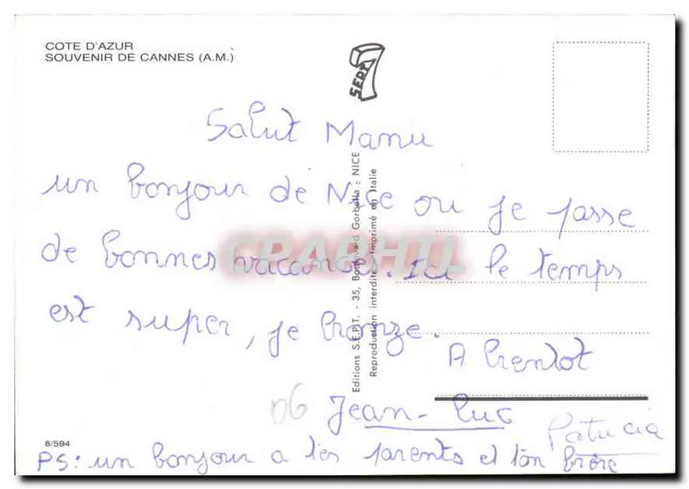Cannes — vista panorâmica e praia — Éditions S.E.P.T. NICE - Verso