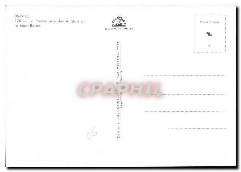 Nice — Promenade des Anglais und Mont-Boron — Éditions d'Art Montluel - Rückseite