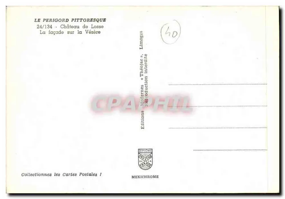 Schloss Losse — Fassade über die Vézère — Editions Diplôme, Limoges, n°24/134 - Rückseite