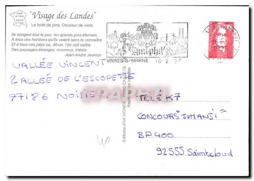 Floresta Landaise — J. Vignes — Edições d'Art Vignes - Verso
