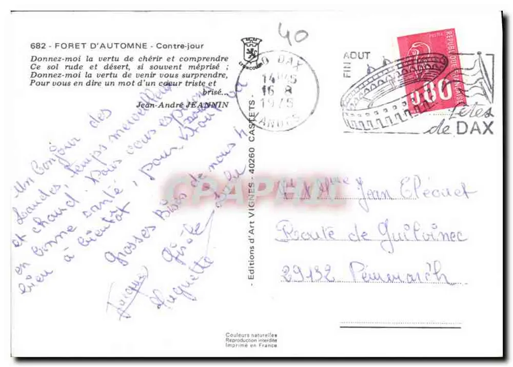 Floresta de Outono — Contraluz — Edições d'Art Castets, n°682 - Verso
