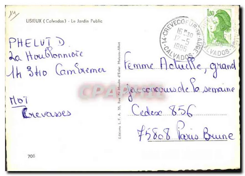 Lisieux (Calvados) - O Jardim Público — Éditions L.F.A. Moulin d'Enfer, n° 708 - Verso