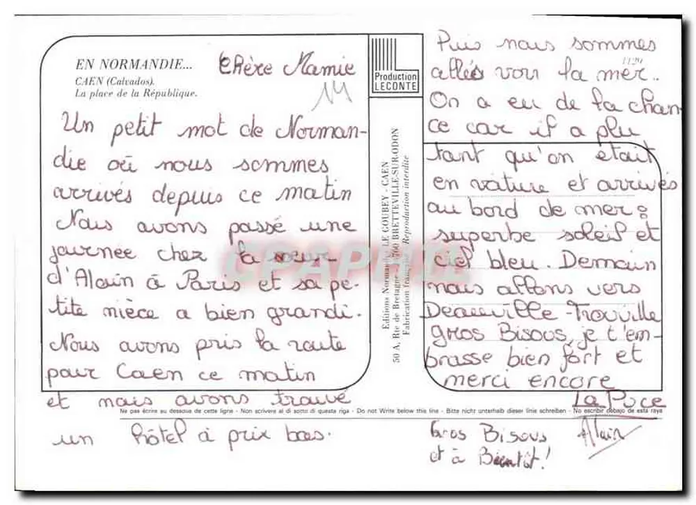 Caen — Panoramablick — Éditions Leconte - Rückseite