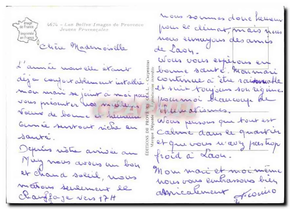 Drei junge Frauen im provenzalischen Kostüm — unter einem Olivenbaum — Éditions de Provence, n°4674 - Rückseite