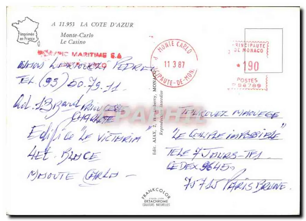 Monte-Carlo — El Casino — Editor Frankcolor - Reverso