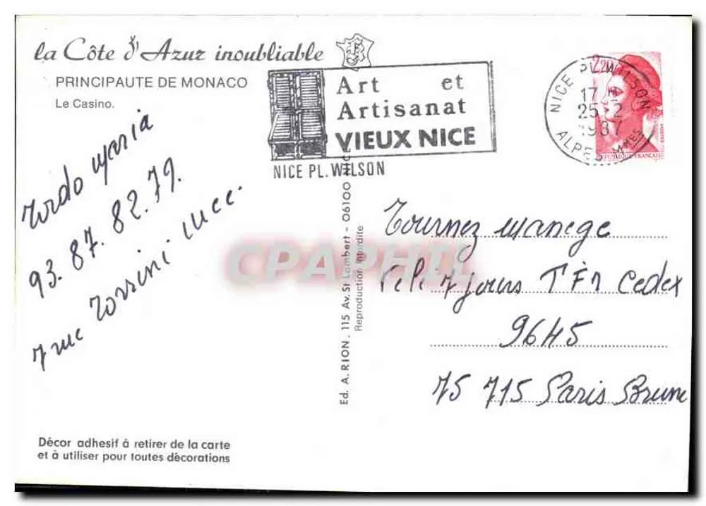 O Casino de Mônaco — Mônaco — Editor Vieux Nice - Verso