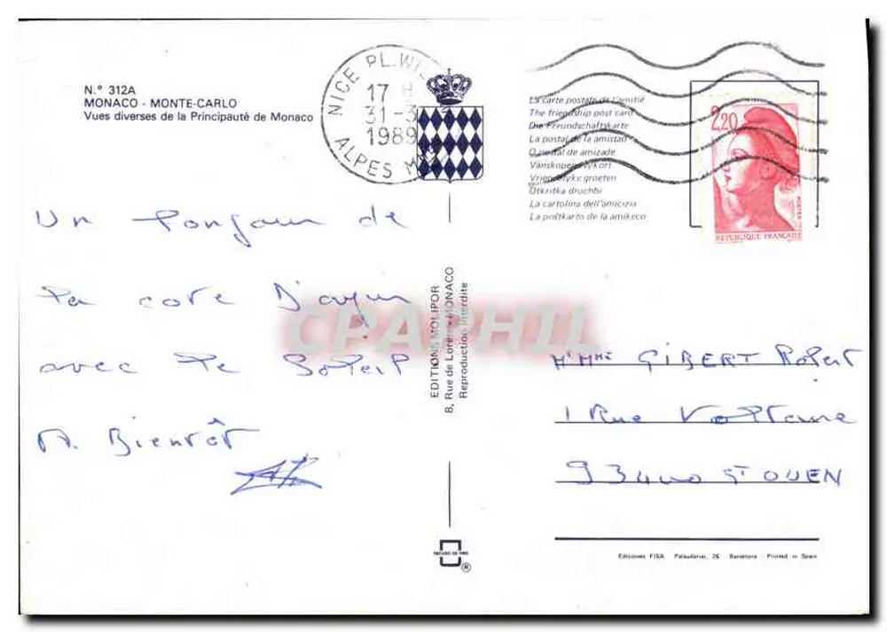 Monaco — Monte-Carlo — Schloss von Monte-Carlo — Éditions Nolipor - Rückseite