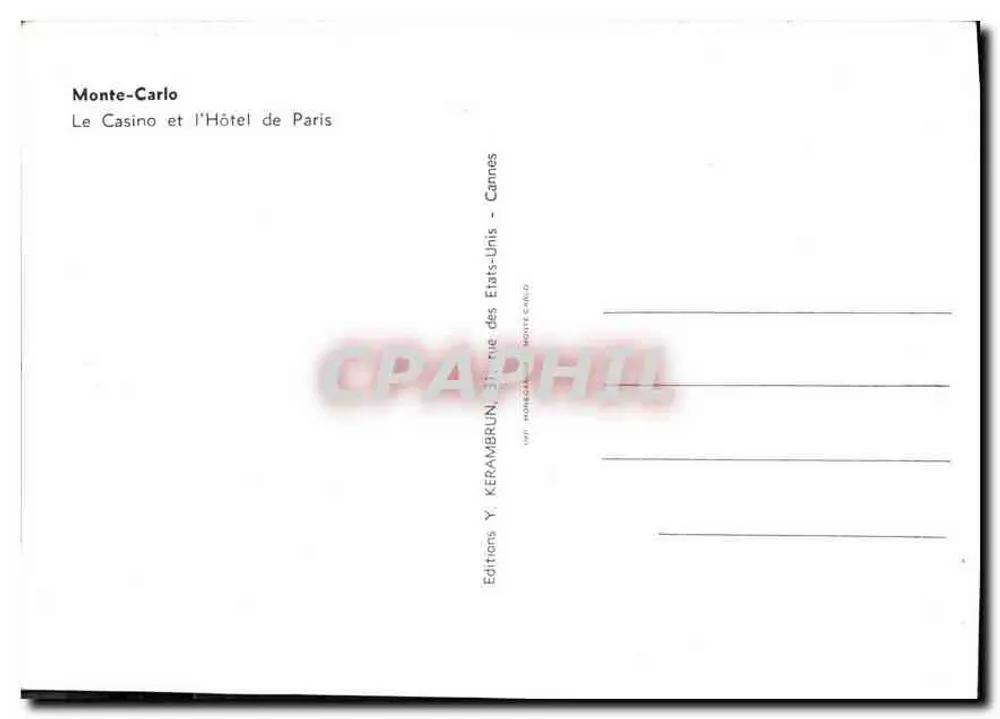 Monte-Carlo — Das Casino und das Hôtel de Paris — Éditions Y. Kerambrun - Rückseite