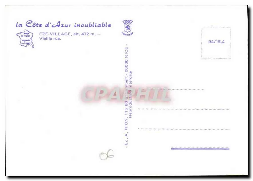 Eze-Village — Velha rua — Ed. A. Rion, 94/15.4 - Verso