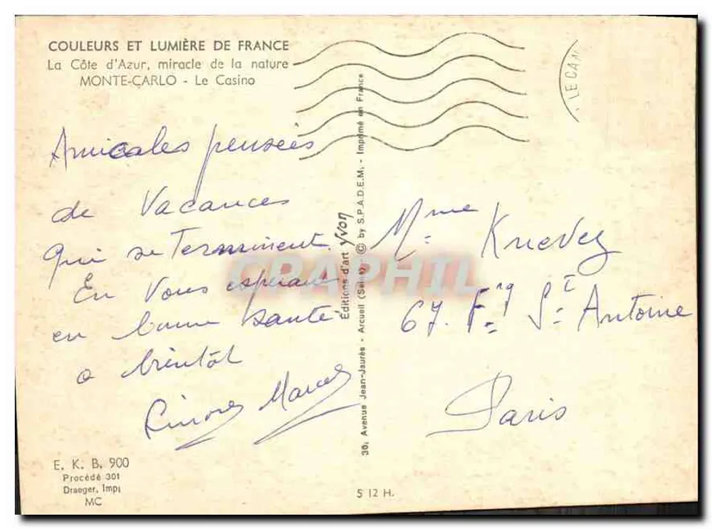 Monte-Carlo — Das Casino — Éditions d'art Jean-Jaurès - Rückseite