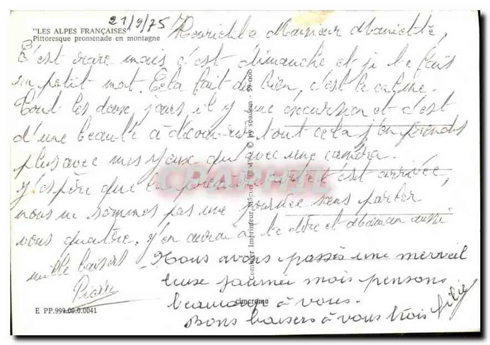 Mont Blanc — Panoramablick — Verlag 'Les Alpes Françaises' Nr. 999.00.0041 - Rückseite