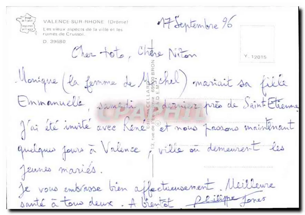 Aspectos do antigo Valence — editor Cella Bron, n° D.39680 - Verso