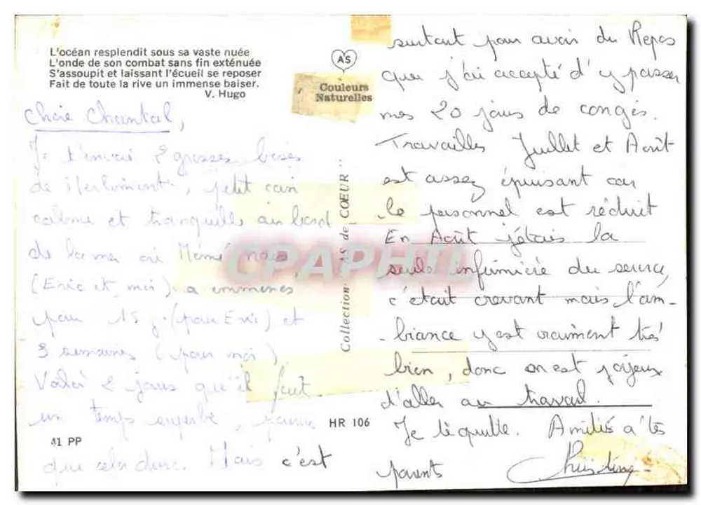 समुद्र पर सूर्यास्त — वी. हुगो के कविता — प्रकाशक एएस कलर्स नैचुरल्स - पीछे
