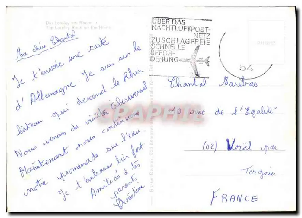 Le Loreley — Rocher do Rhin — editor não identificado - Verso