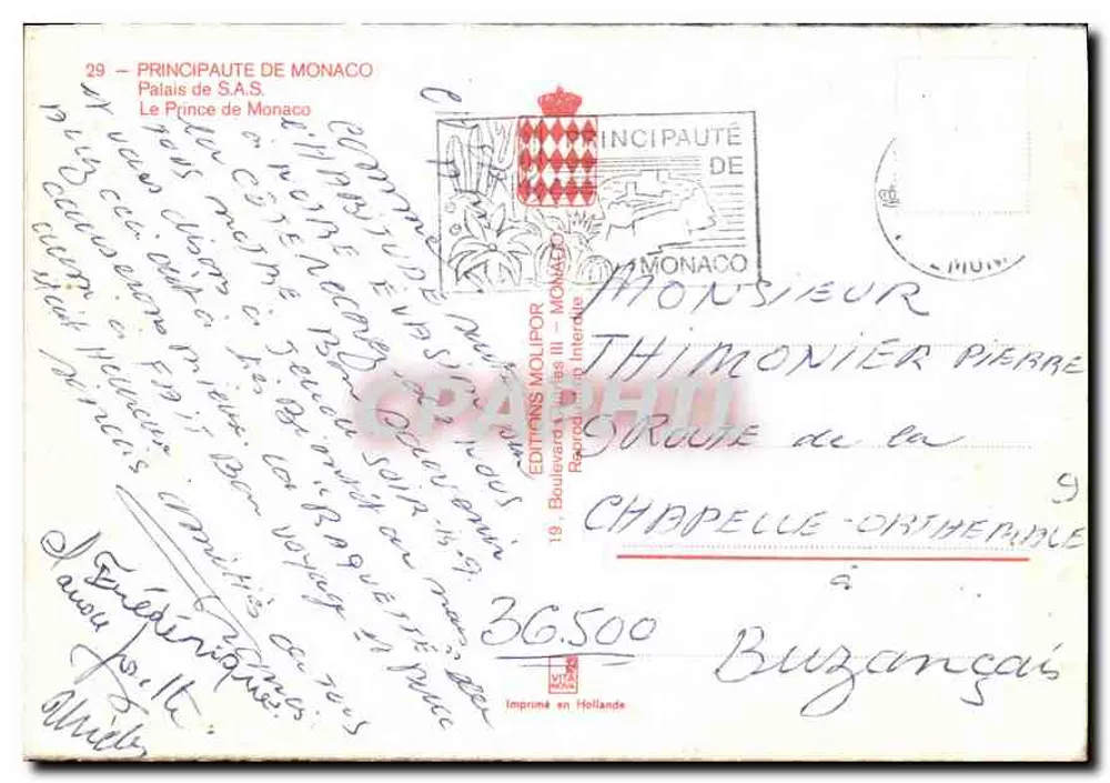 Palast von H.H. Fürst von Monaco — Éditions Moulipop, Nr. 29 - Rückseite