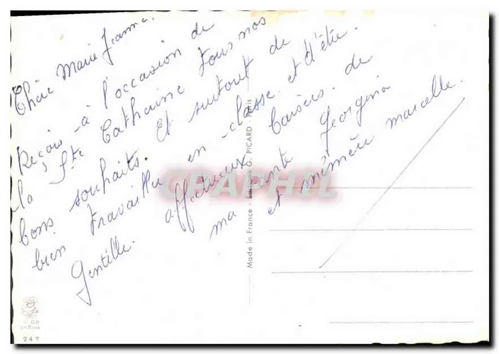 स्कूल के यूनिफॉर्म में लड़की — हाथ से ड्रॉइंग — प्रकाशक पिकार्ड नंबर 247 - पीछे